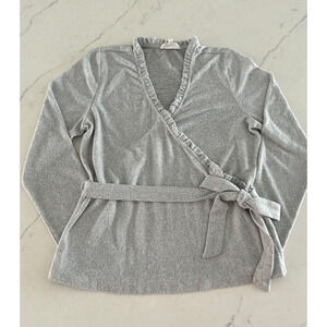 Brea Canyon Maryama Wrap Top Large Heather Grey Surplice Brushed Knit Belted EUC